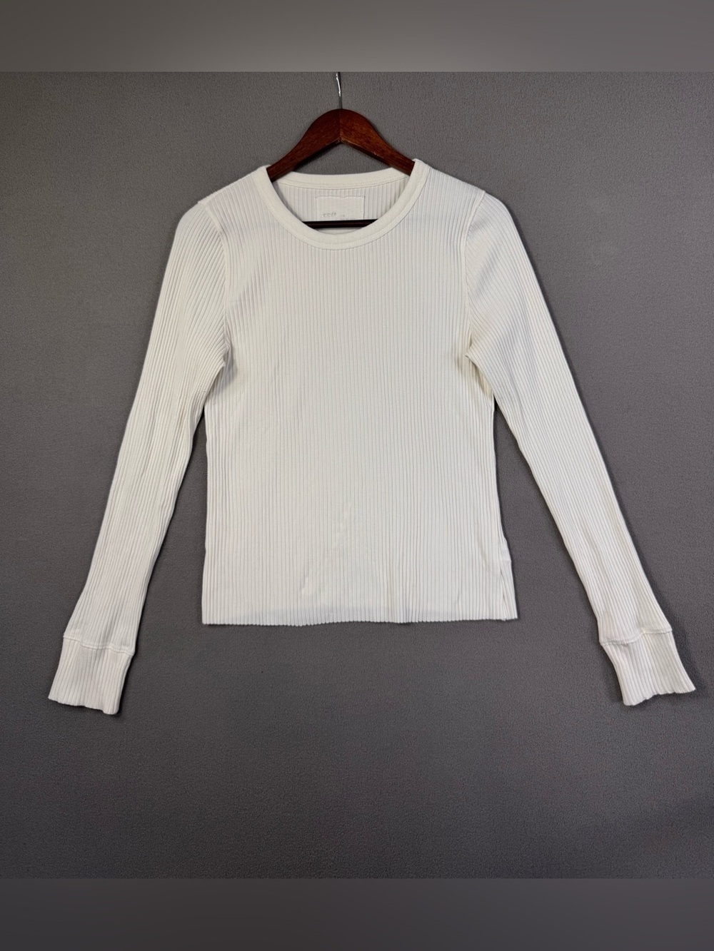 aerie Ribbed Long-Sleeve Women’s Crewneck Top in Cream, Large